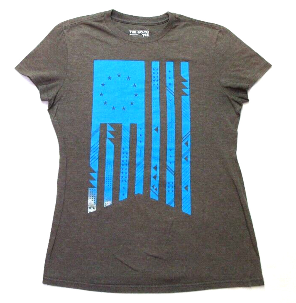 ADIDAS Womens Large Flag Graphic Brown Shortsleeve Athletic Gym Go-To Tee Shirt